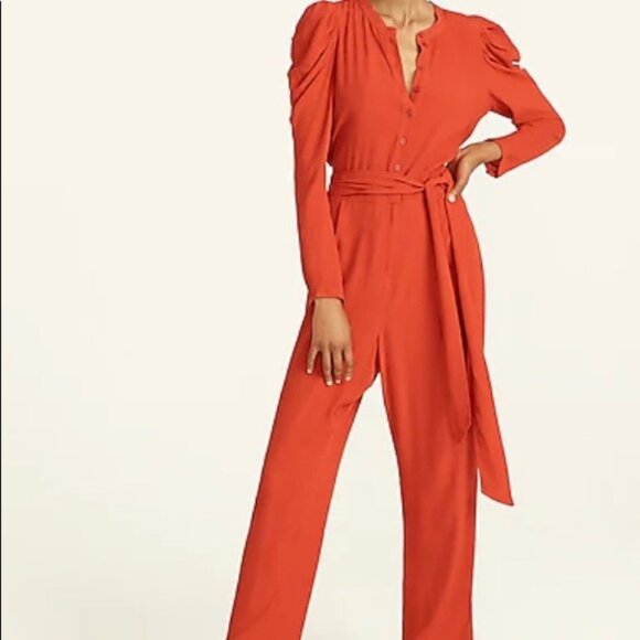 NWT J. Crew New Drapey Puff-Sleeve Jumpsuit Holiday Red Sz 6 **Shipping On US!** - Picture 1 of 11